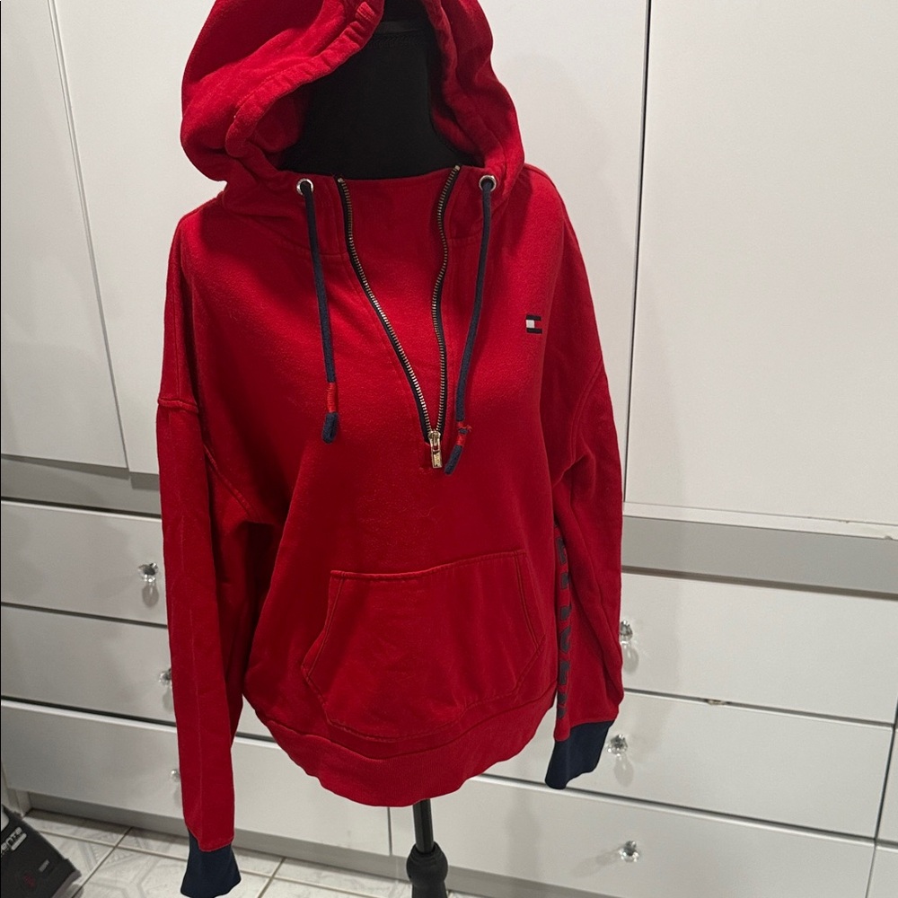 Tommy Hilfiger Red Hoodie with Blue Details